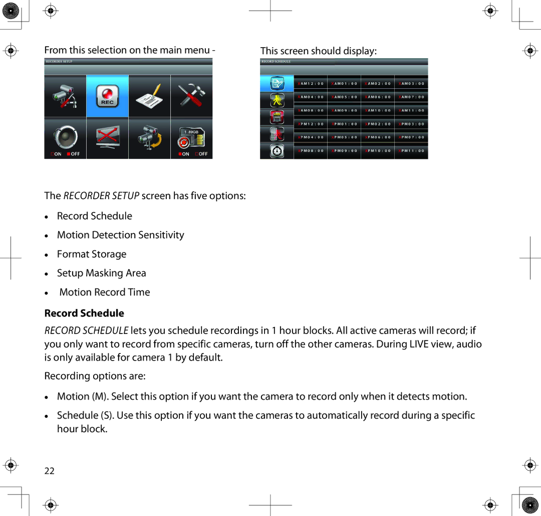 Uniden UDS655 manual Record Schedule 