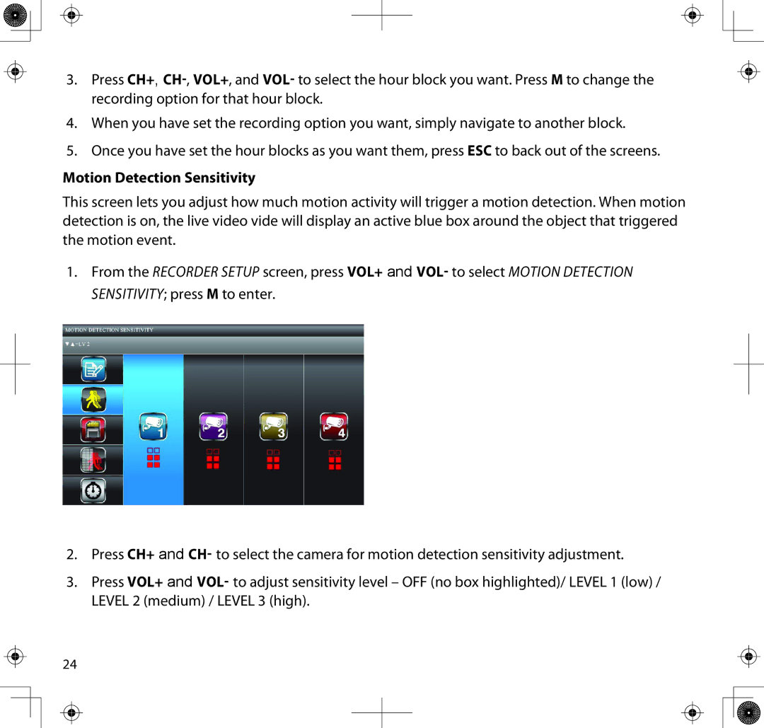 Uniden UDS655 manual Motion Detection Sensitivity 