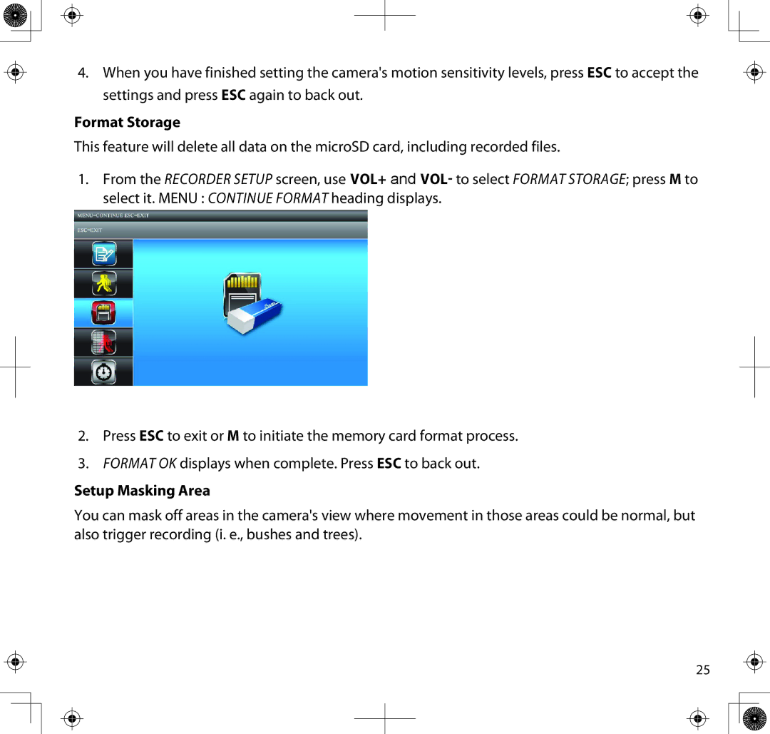 Uniden UDS655 manual Format Storage, Setup Masking Area 