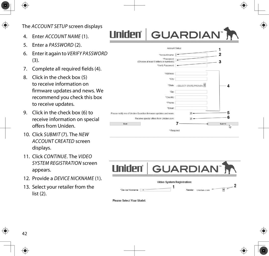 Uniden UDS655 manual Enter Account Name, Provide a Device Nickname 