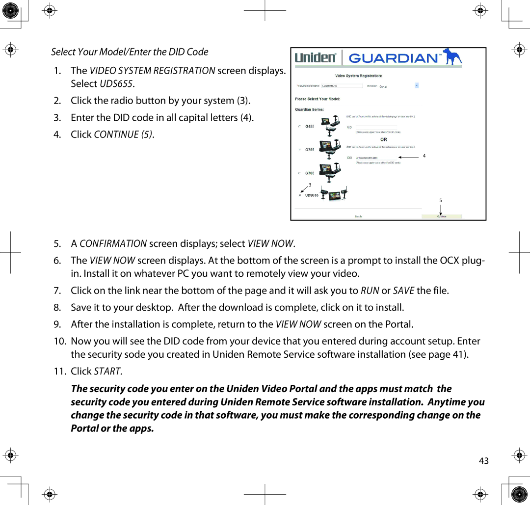 Uniden UDS655 manual Select Your Model/Enter the did Code, Click Continue 