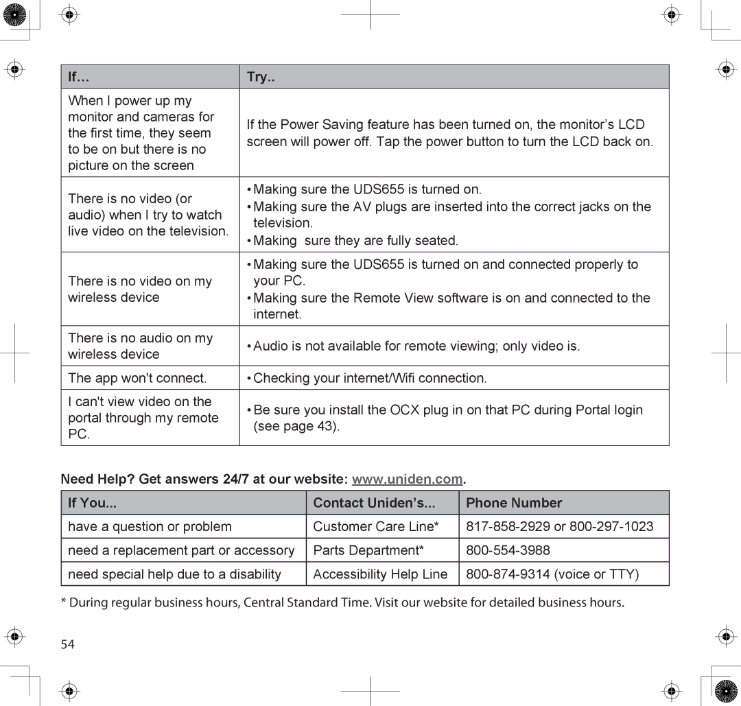 Uniden UDS655 manual If You Contact Uniden’s Phone Number 