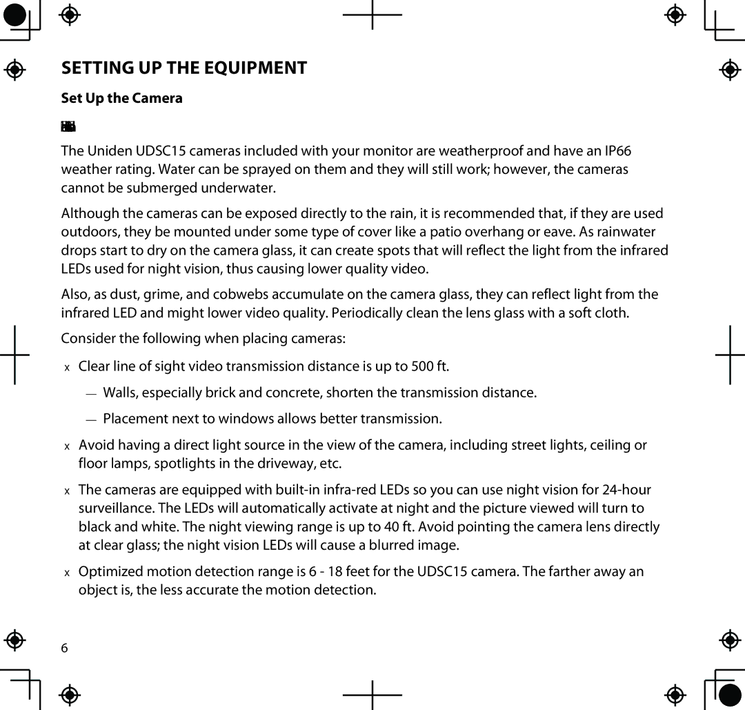 Uniden UDS655 manual Setting Up the Equipment, Set Up the Camera, General Placement Guidelines 