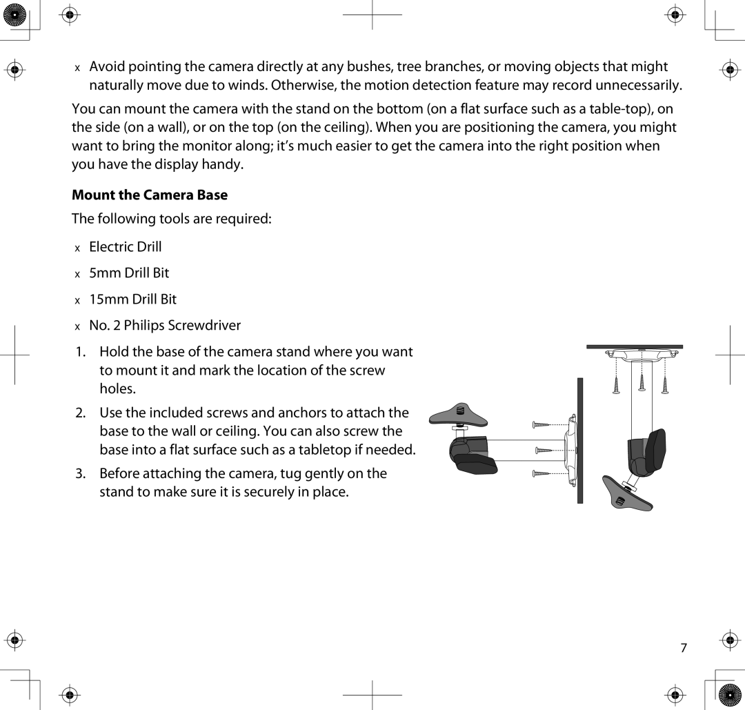 Uniden UDS655 manual Mount the Camera Base 