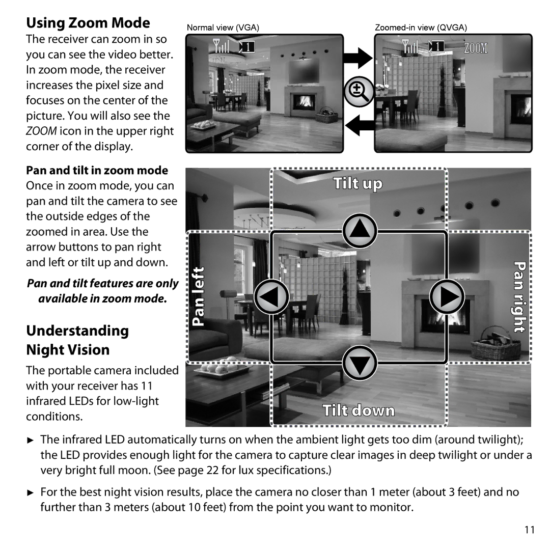 Uniden UDW-10003 user manual Using Zoom Mode, Understanding Night Vision 