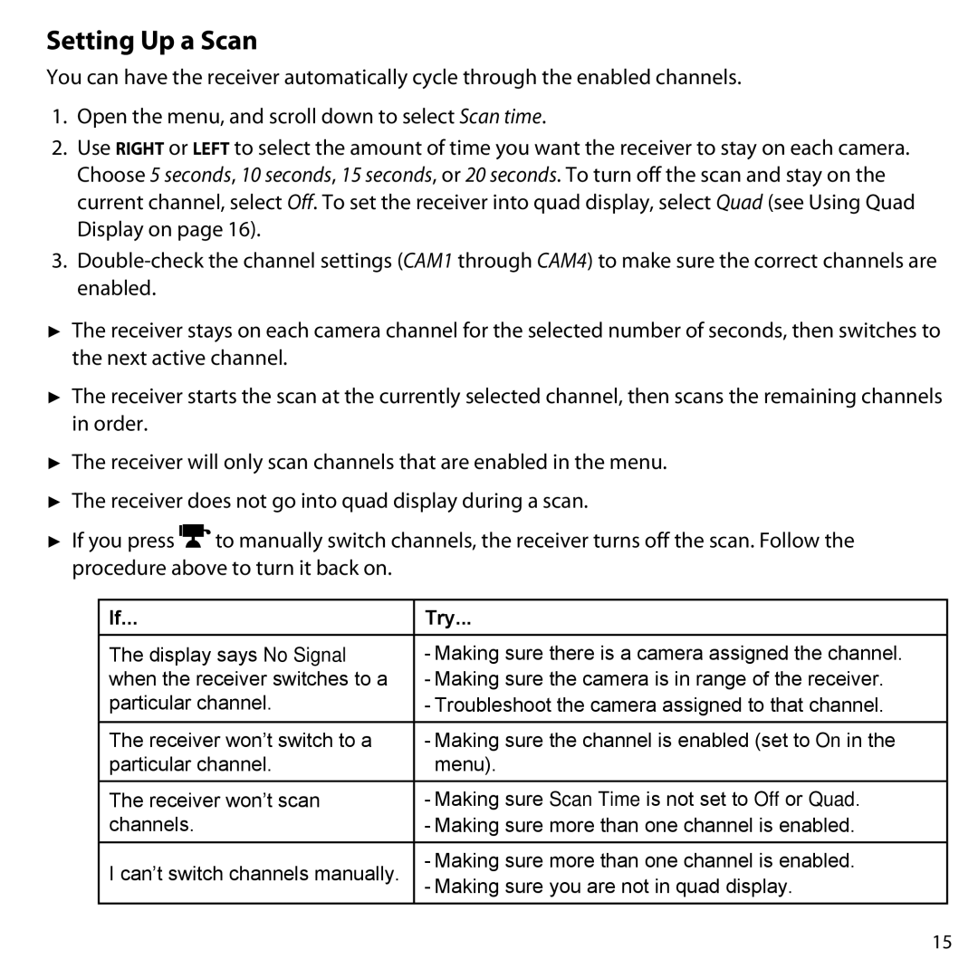 Uniden UDW-10003 user manual Setting Up a Scan, Try 