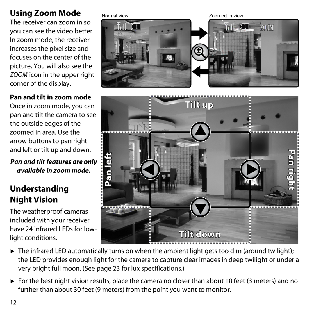 Uniden UDW10055 user manual Using Zoom Mode, Understanding Night Vision 