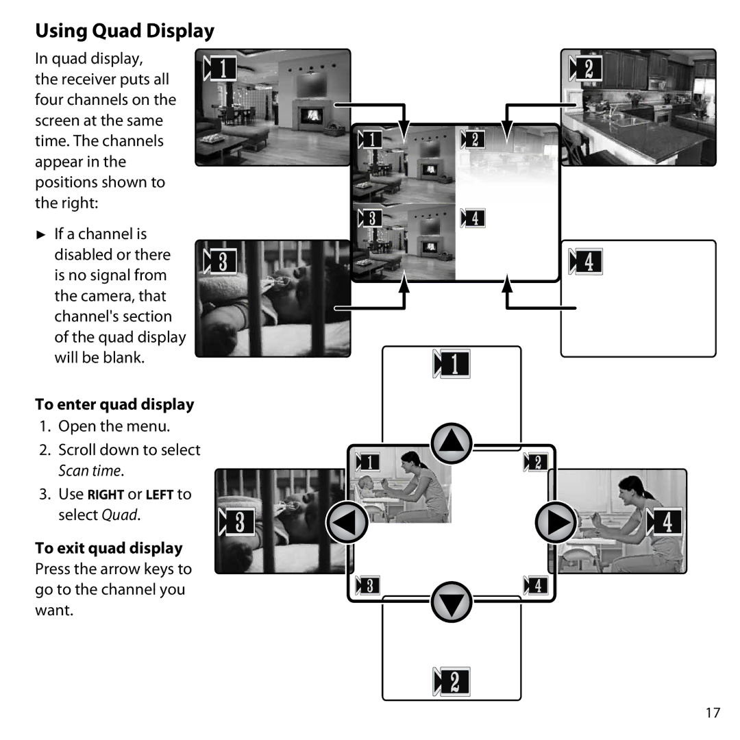 Uniden UDW10055 user manual Using Quad Display, To enter quad display 