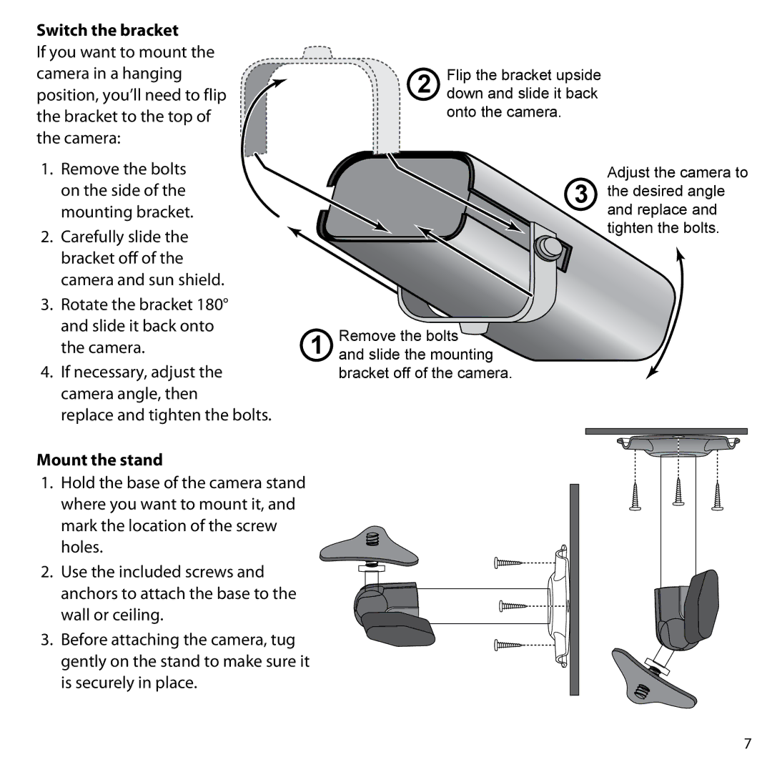 Uniden UDW10055 user manual Switch the bracket, Mount the stand 