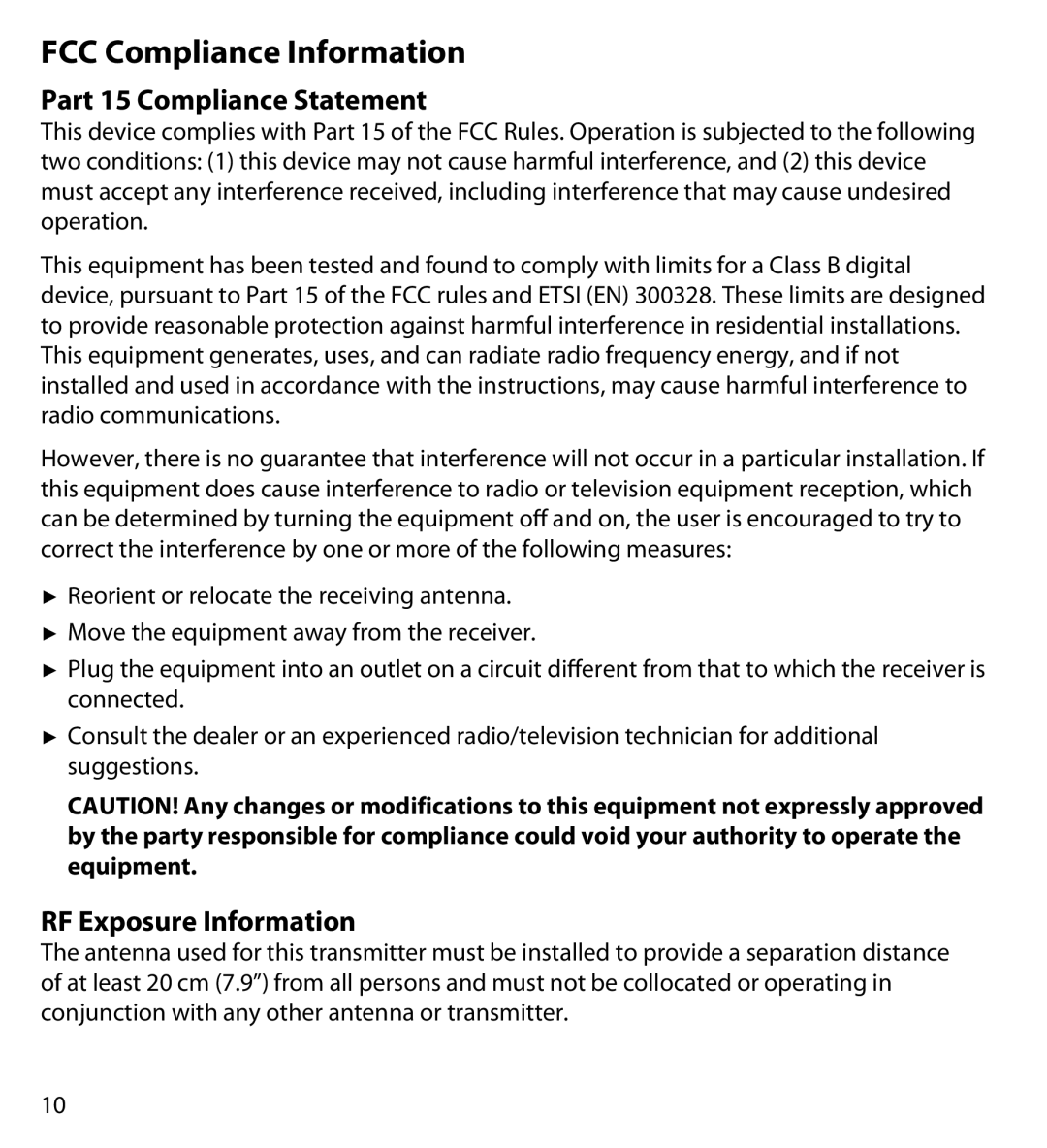 Uniden UDWC23 user manual FCC Compliance Information, Part 15 Compliance Statement, RF Exposure Information 