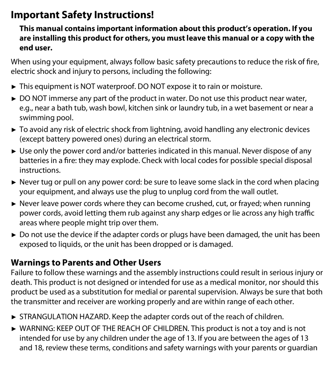 Uniden UDWC23 user manual Important Safety Instructions 