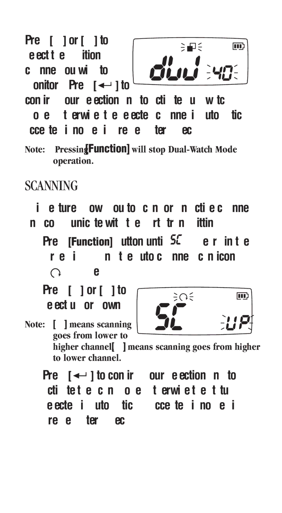 Uniden UH-048XR manual Scanning, Monitor. Press, Flashes Press or to Select up or down 