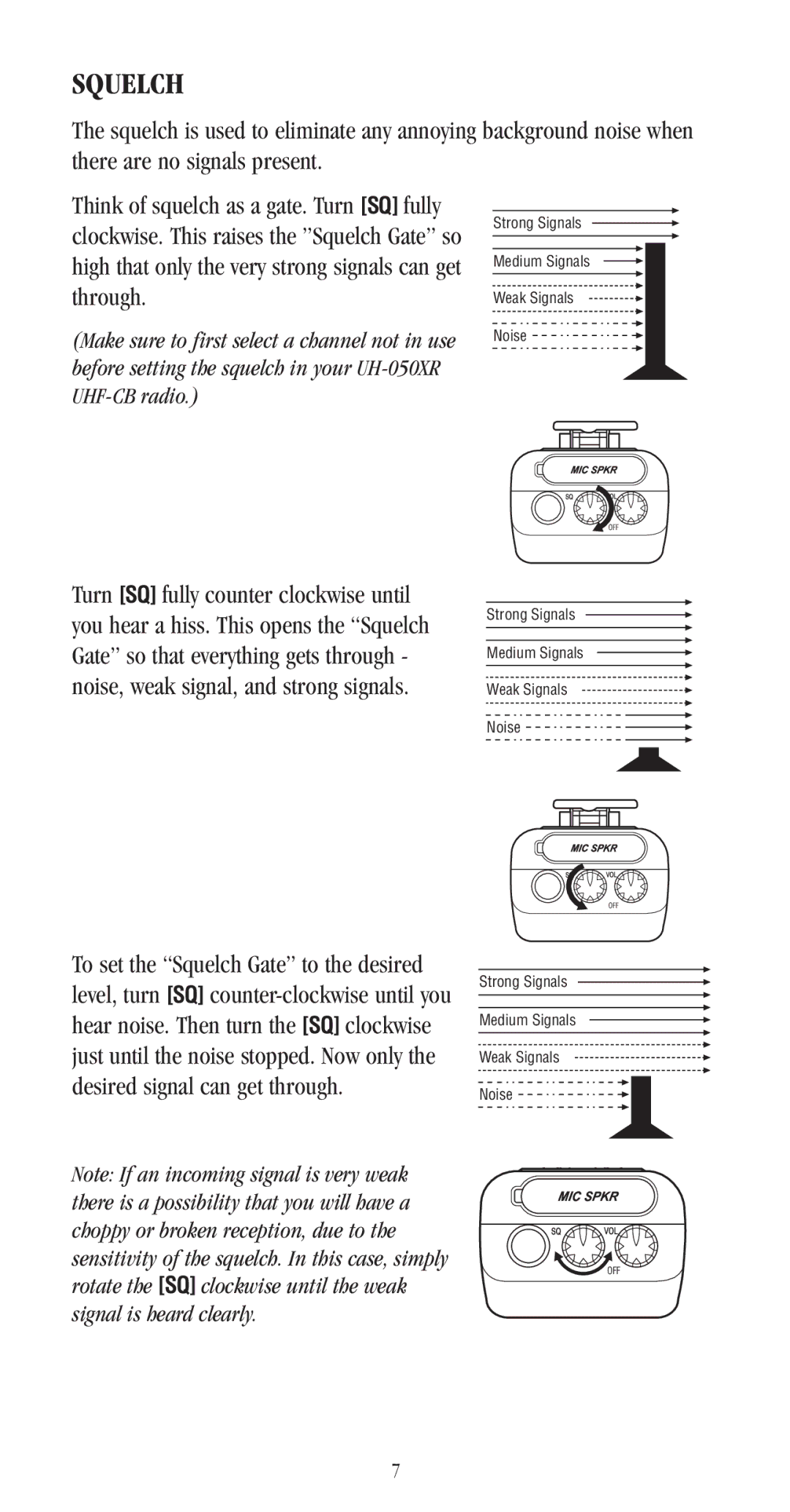 Uniden UH-050XR manual Squelch 