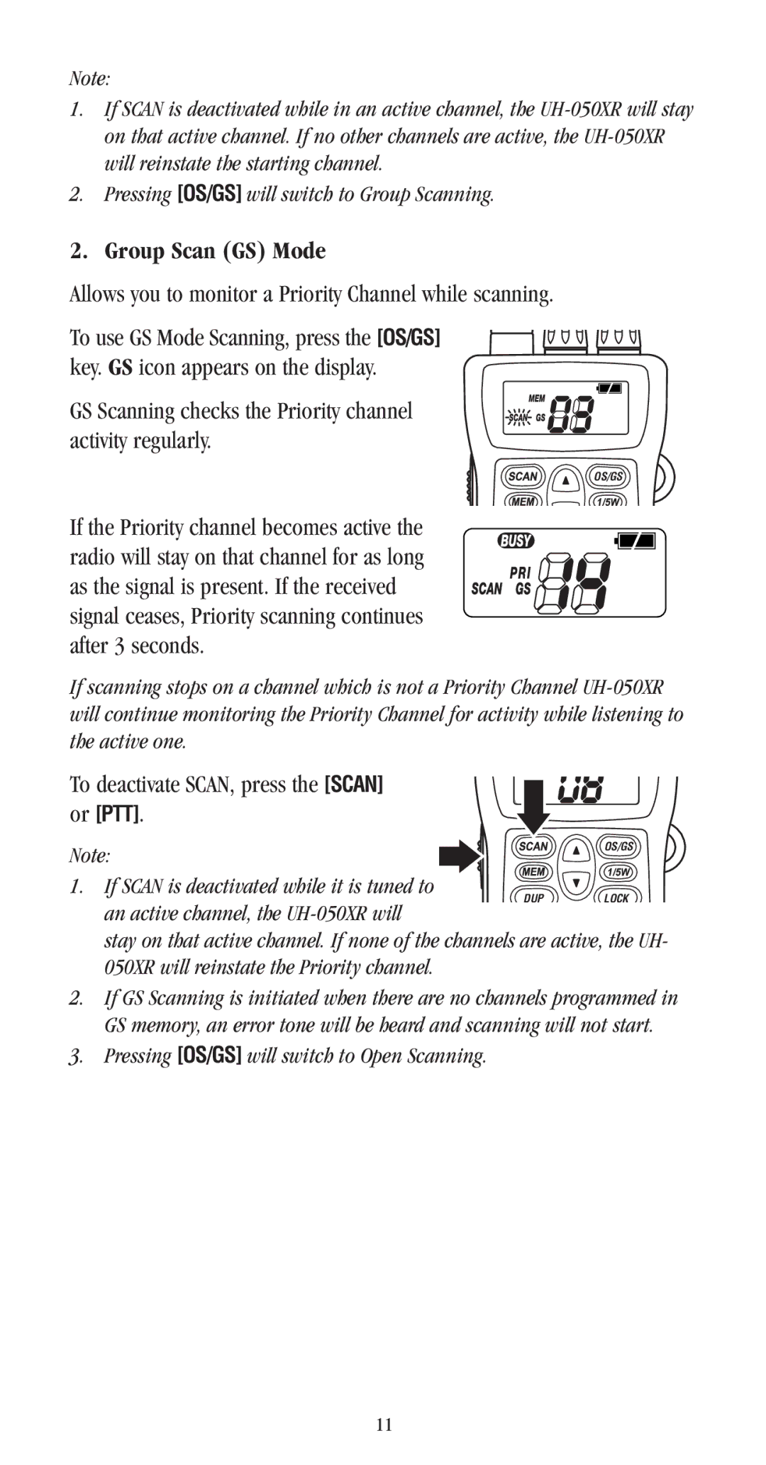 Uniden UH-050XR manual Group Scan GS Mode 