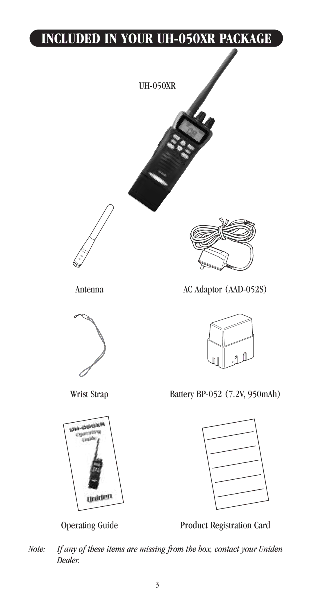 Uniden manual Included in Your UH-050XR Package 