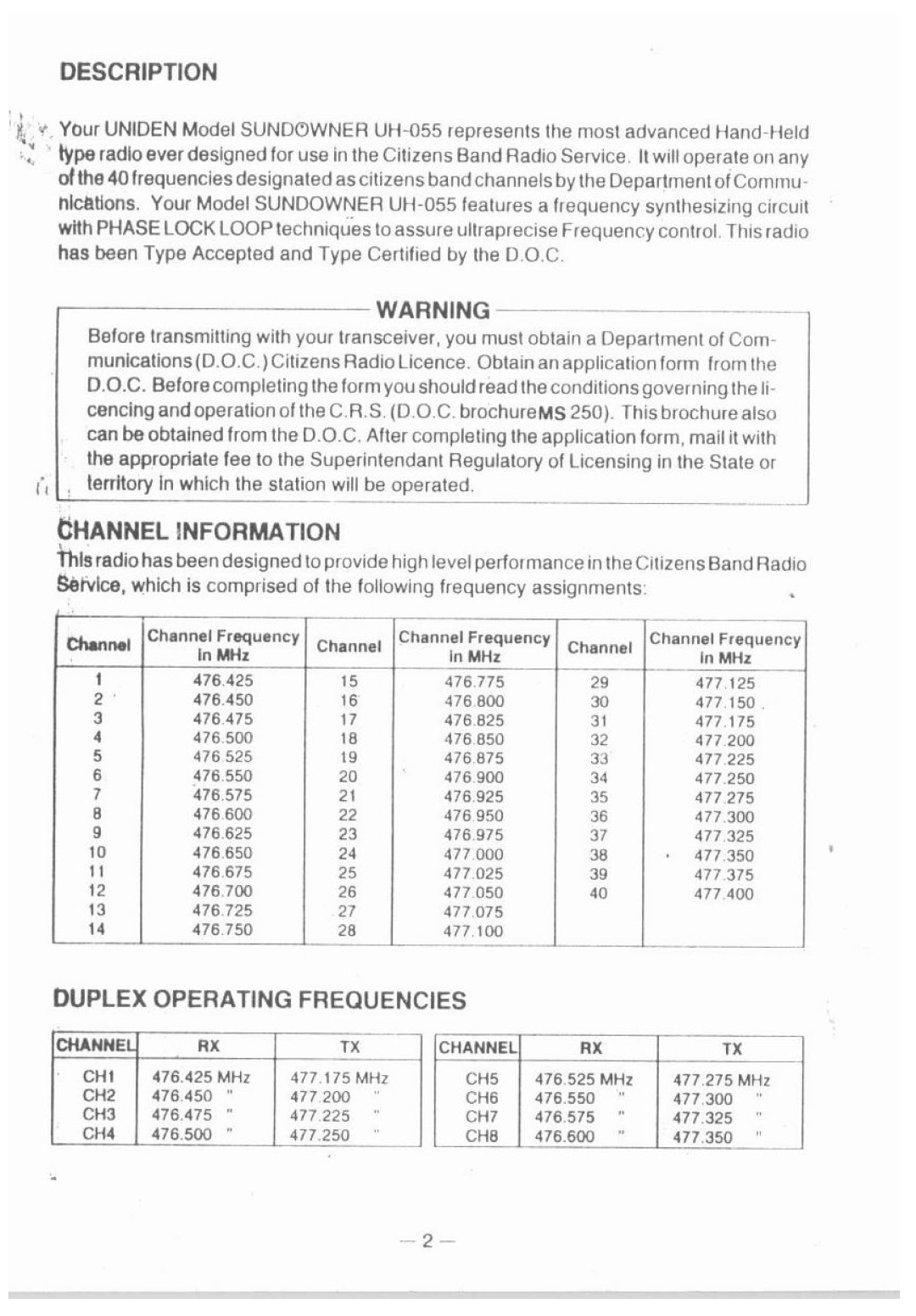 Uniden UH-055 manual 