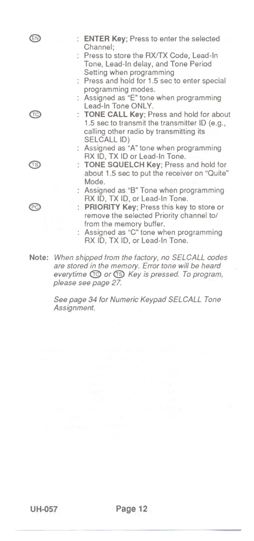 Uniden UH-057 manual Enter Key Press to enter the selected, Channel 