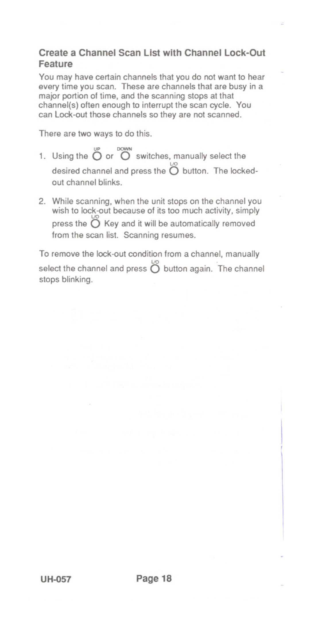 Uniden UH-057 manual Create a Channel Scan List with Channel Lock-Out Feature 