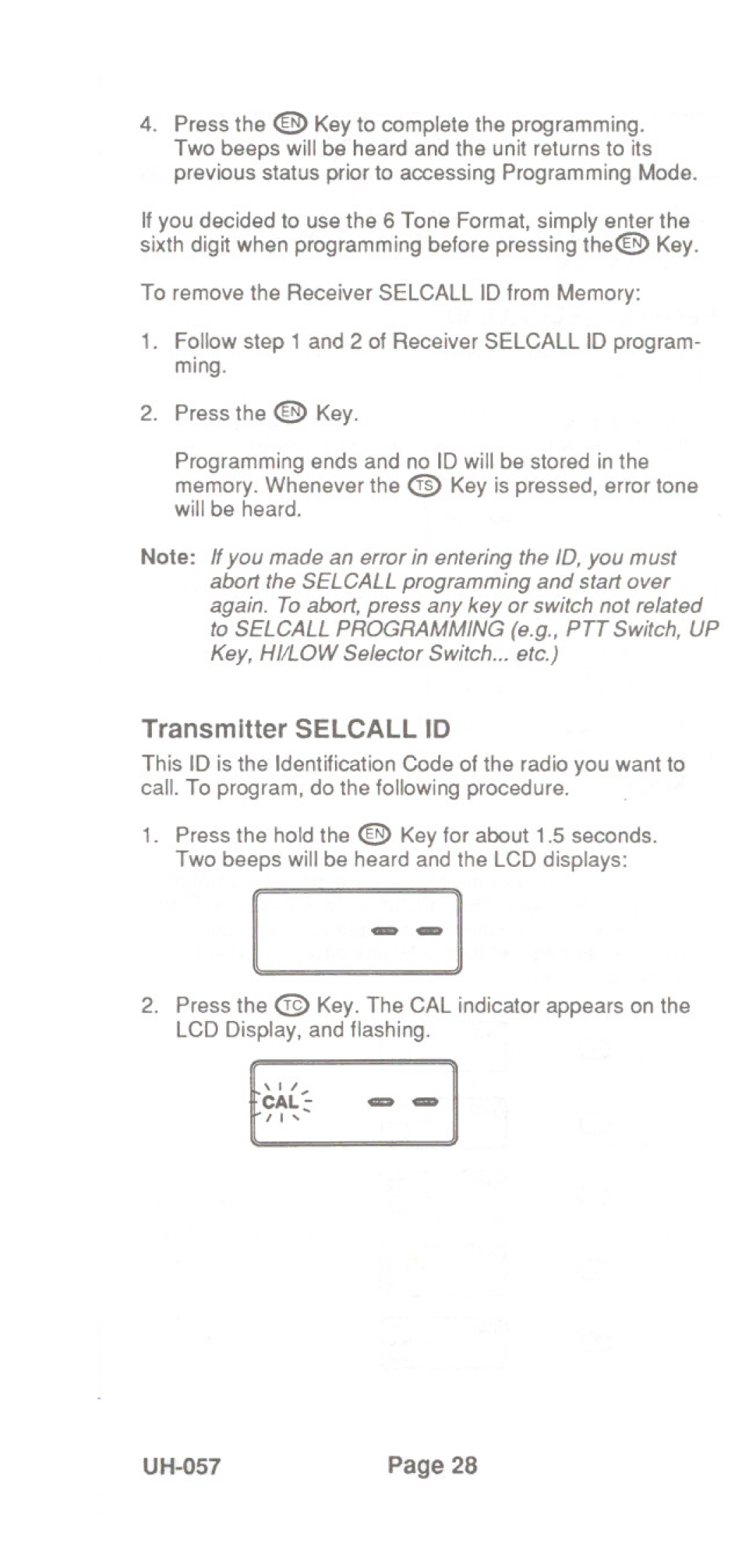Uniden UH-057 manual Transmitter Selcall ID, Press the @ Key 