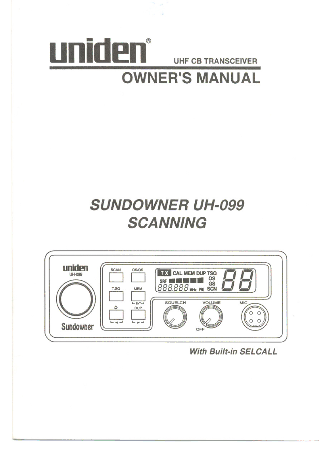 Uniden UH-099 owner manual Rj,, GS, UnidE!n$UHF CB Transceiver 