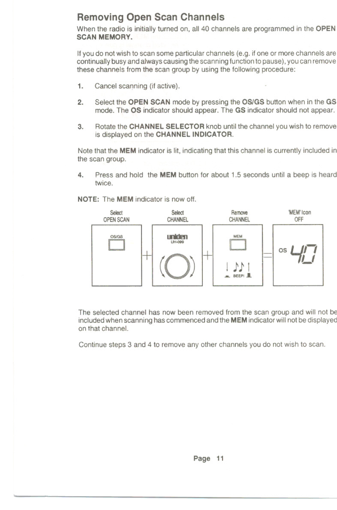 Uniden UH-099 owner manual Removing Open Scan Channels, Llj 