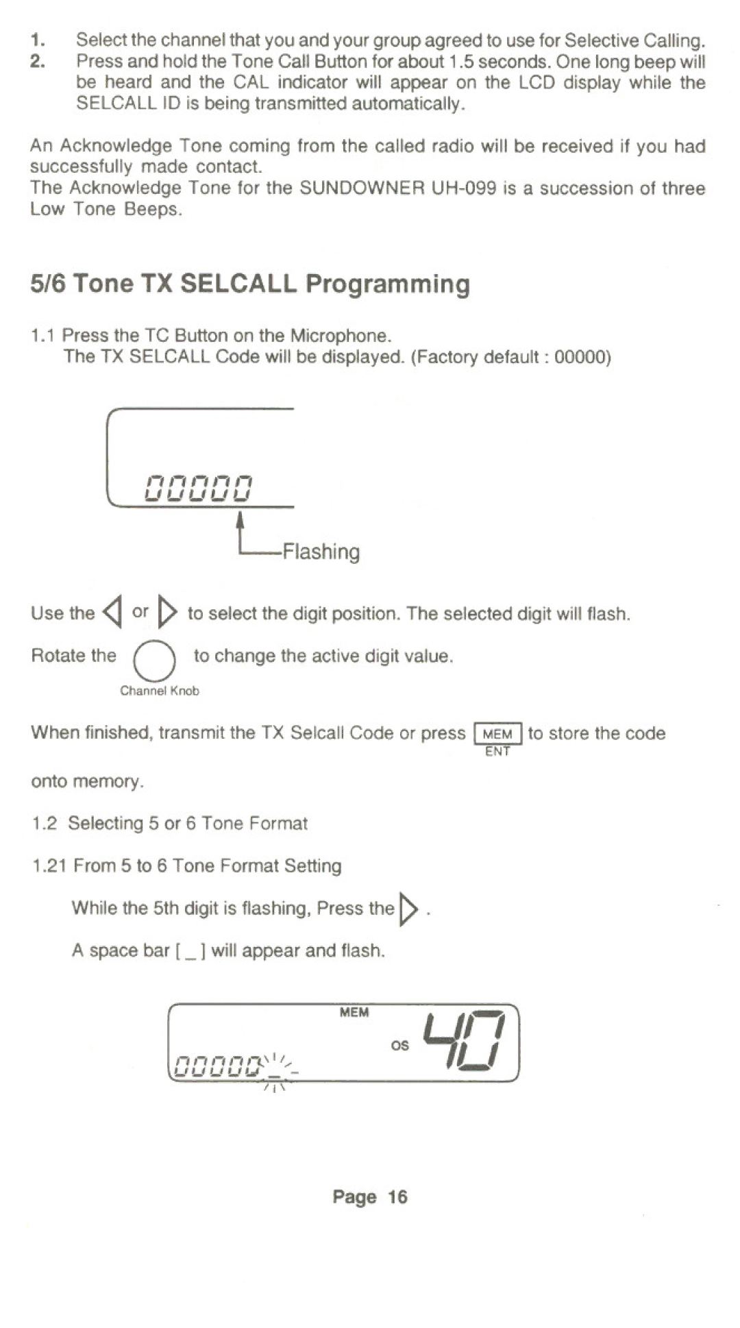 Uniden UH-099 owner manual Lf-Lf-Lf-fU, Tone TX Selcall Programming, Selecting 5 or 6 Tone Format 