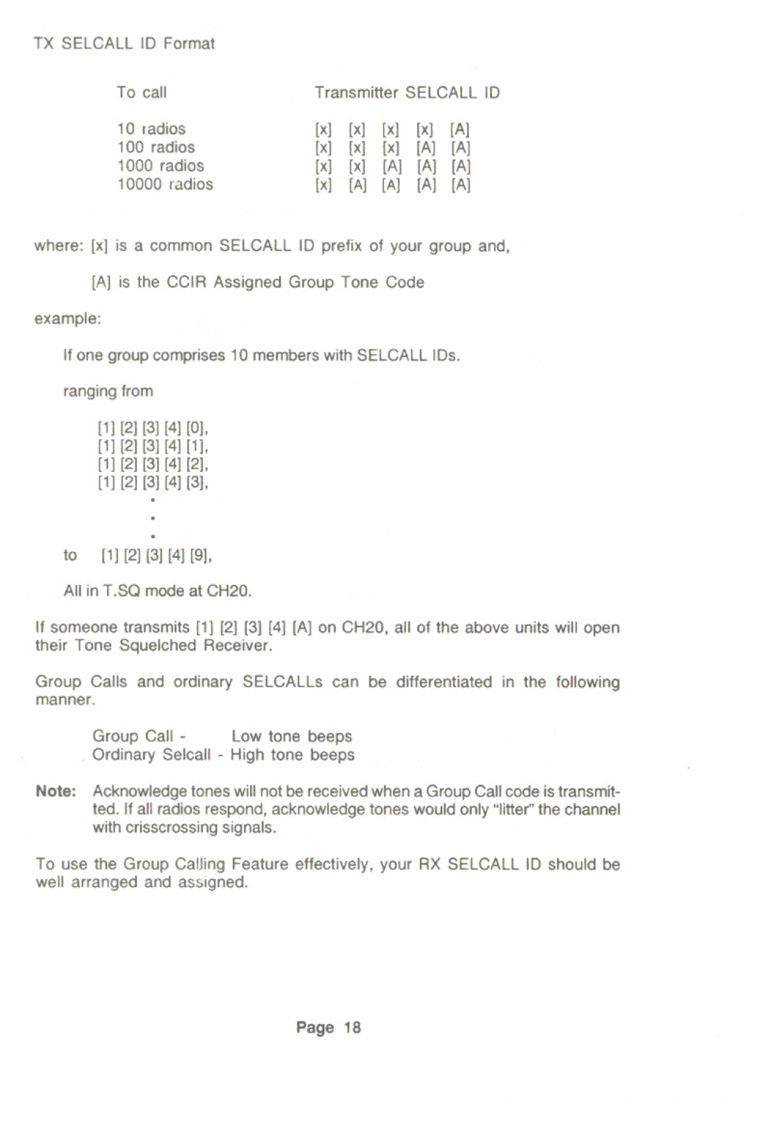 Uniden UH-099 owner manual TX Selcall ID Format To call Transmitter, Radios 