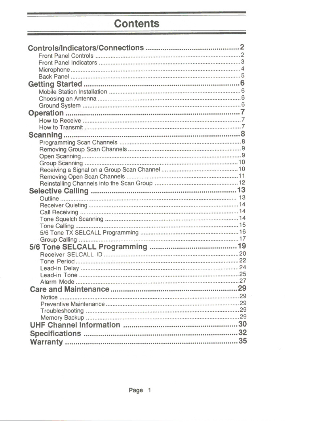 Uniden UH-099 owner manual Contents 