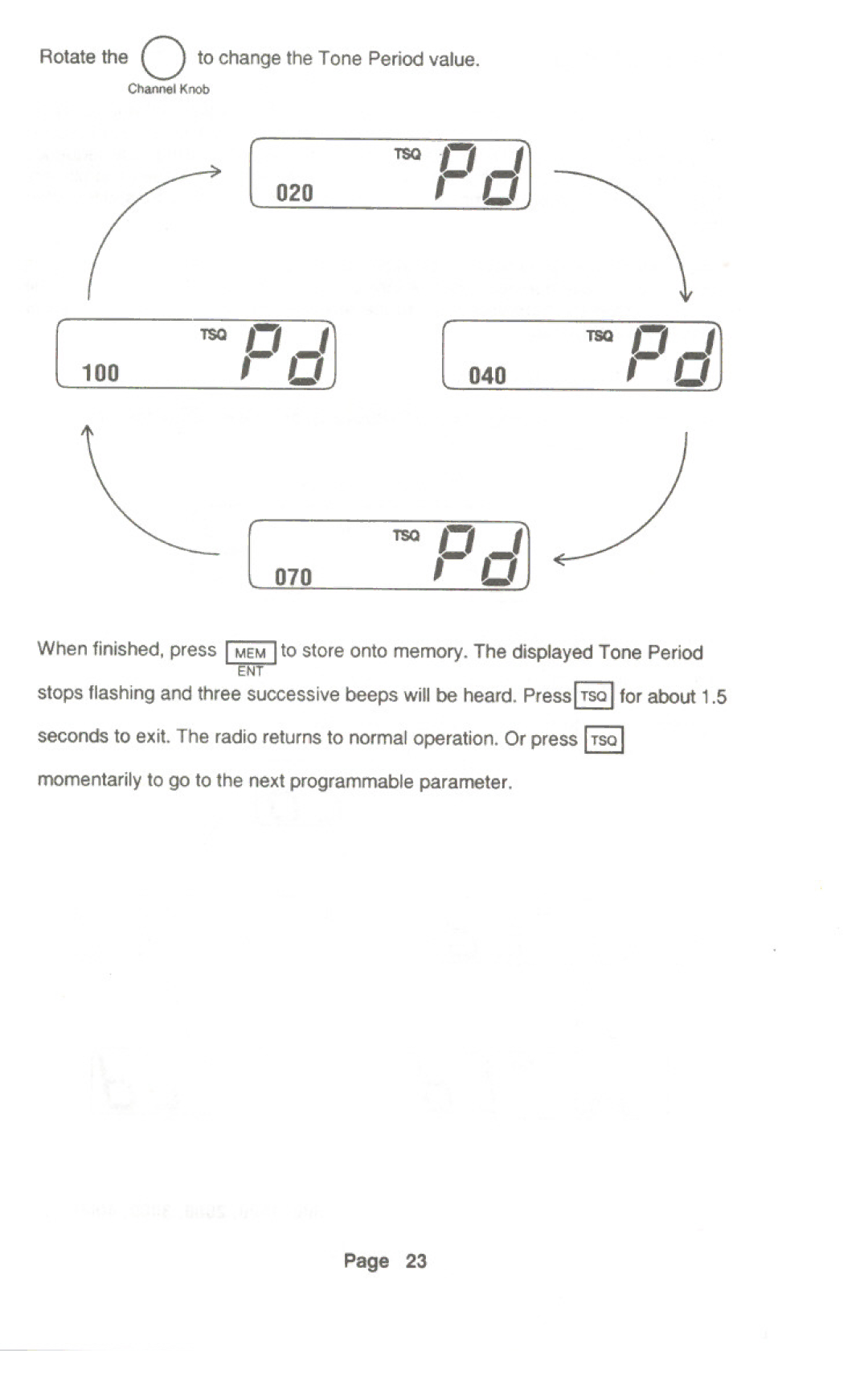 Uniden UH-099 owner manual 020, Rotate the 0 to change the Tone Period value 