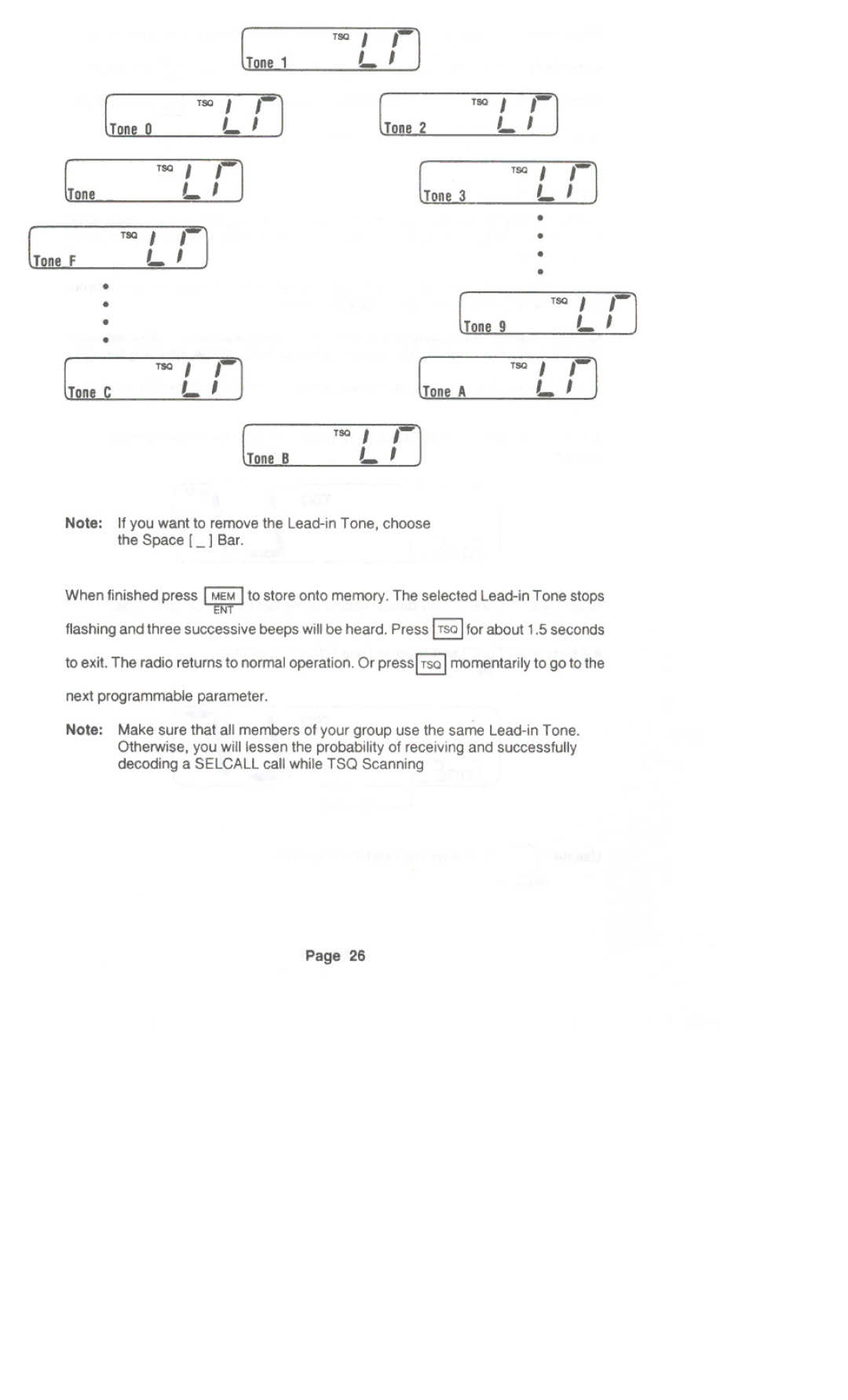 Uniden UH-099 owner manual ToneA, Next programmable parameter 