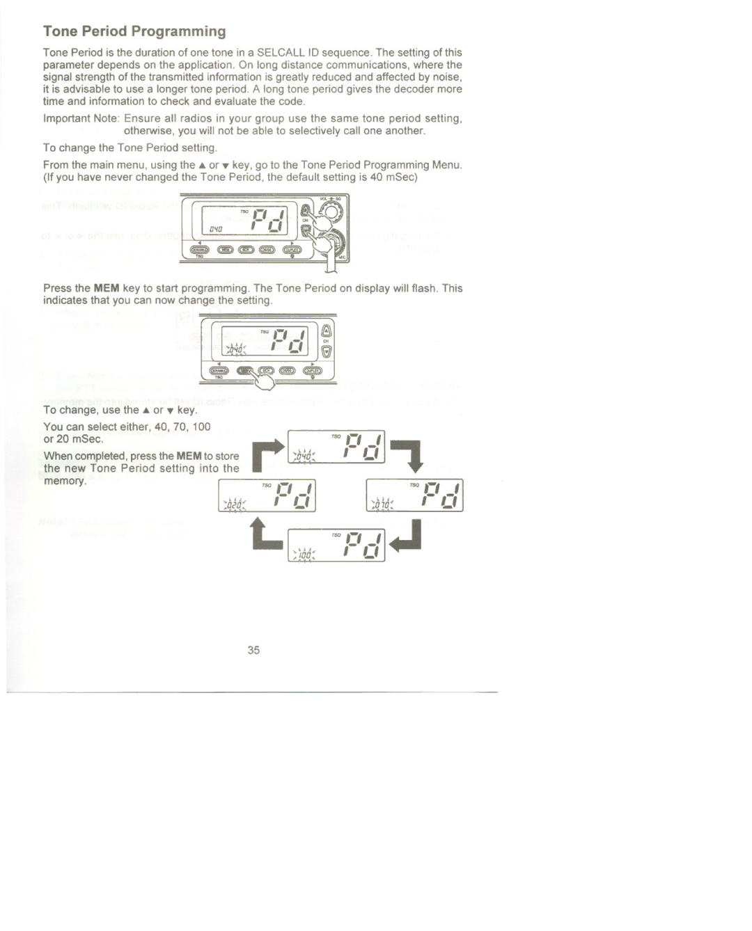 Uniden UH-100 owner manual +~Pn.c, Tone Period Programming 