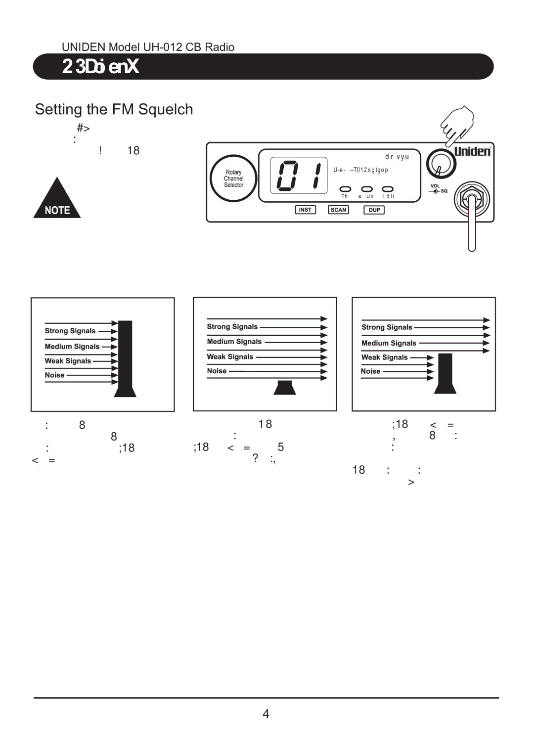 Uniden UH012 manual Operation, Setting the FM Squelch 