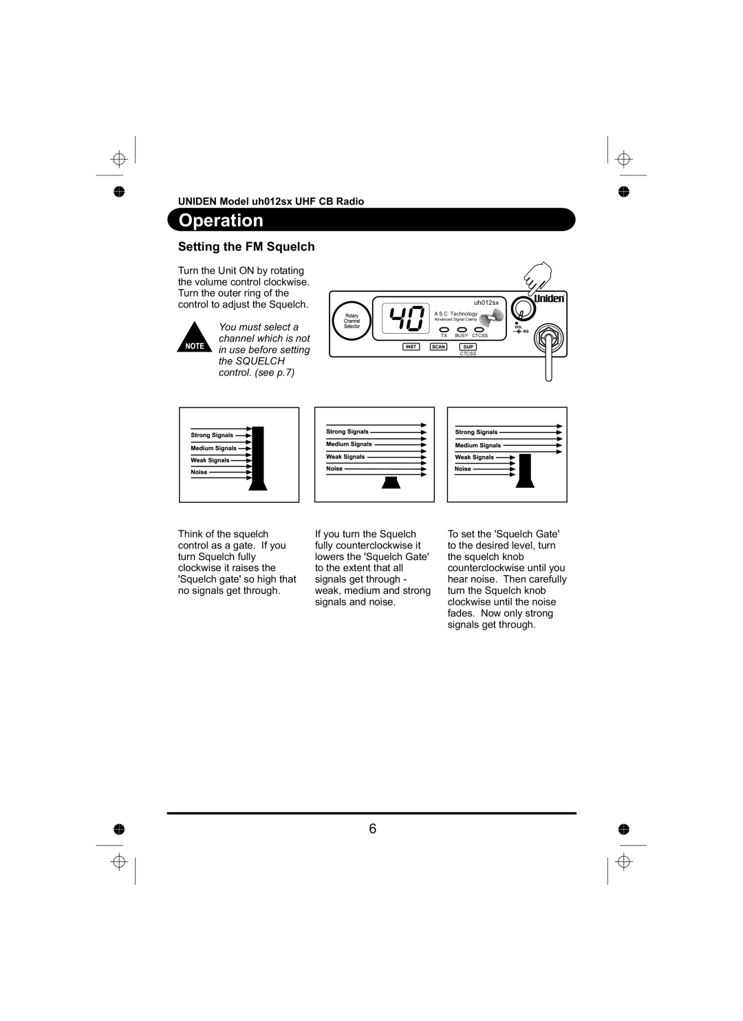 Uniden uh012sx manual Operation 