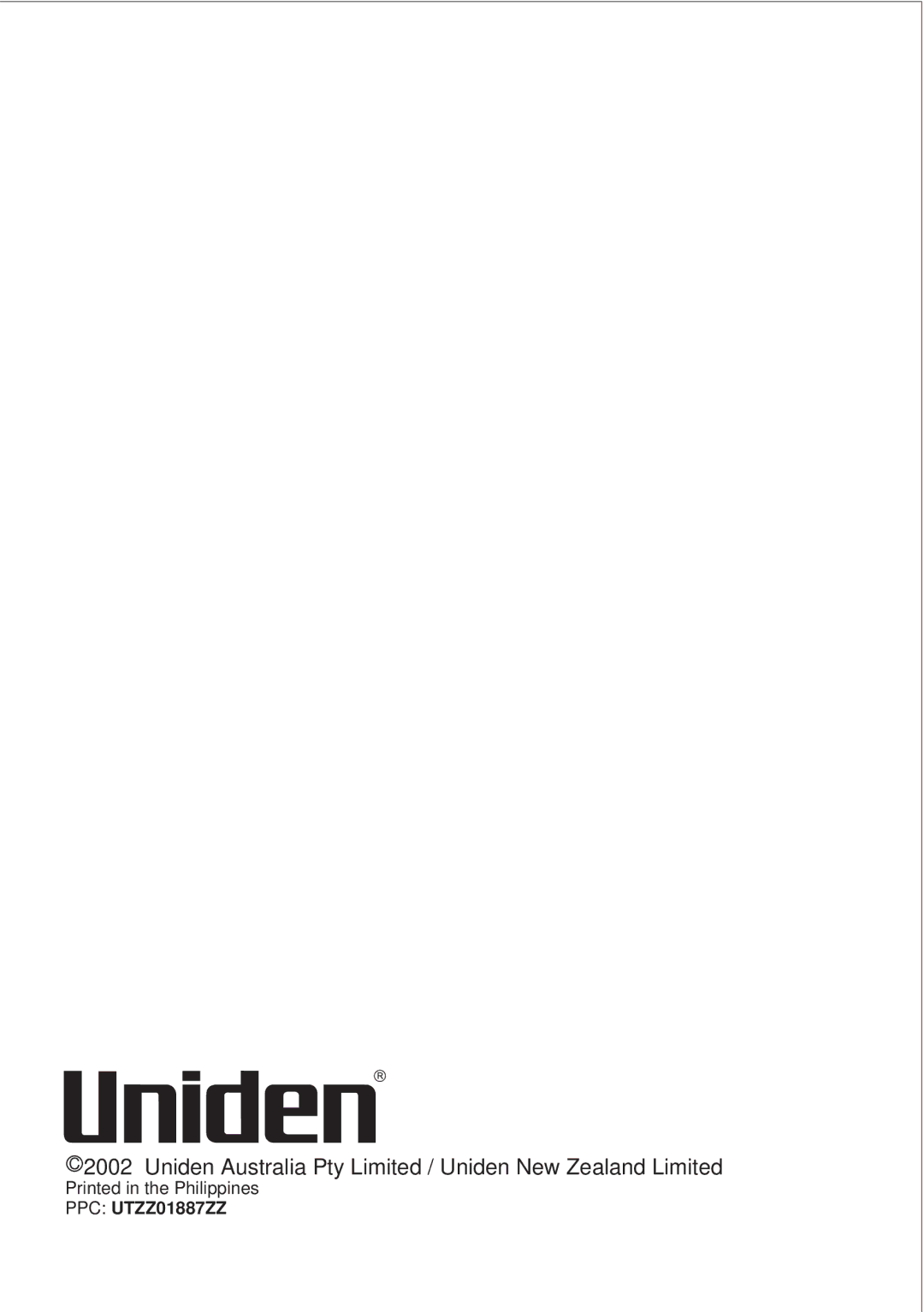 Uniden UH013 owner manual Uniden Australia Pty Limited / Uniden New Zealand Limited 