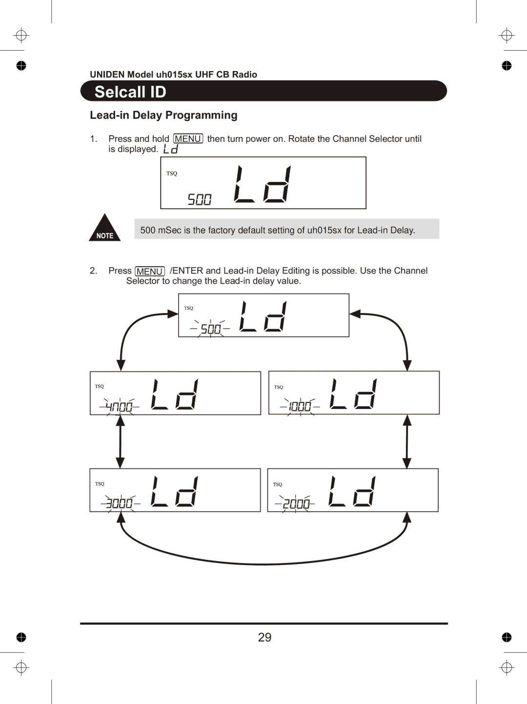 Uniden UH015sx manual Lead-in Delay Programming 