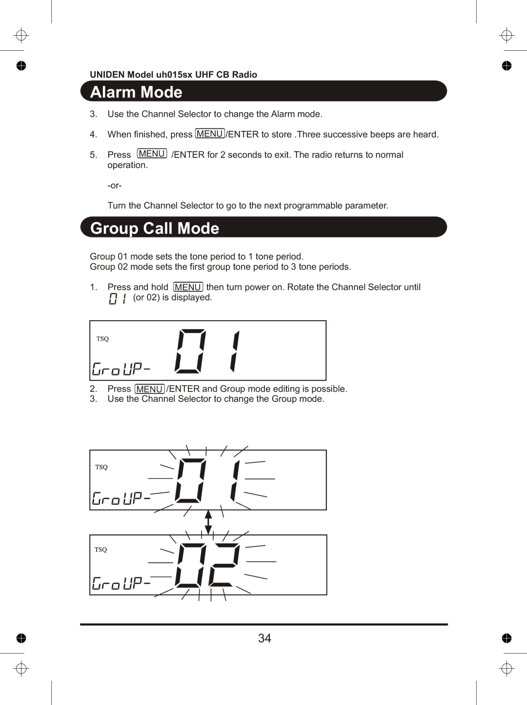 Uniden UH015sx manual Group Call Mode 