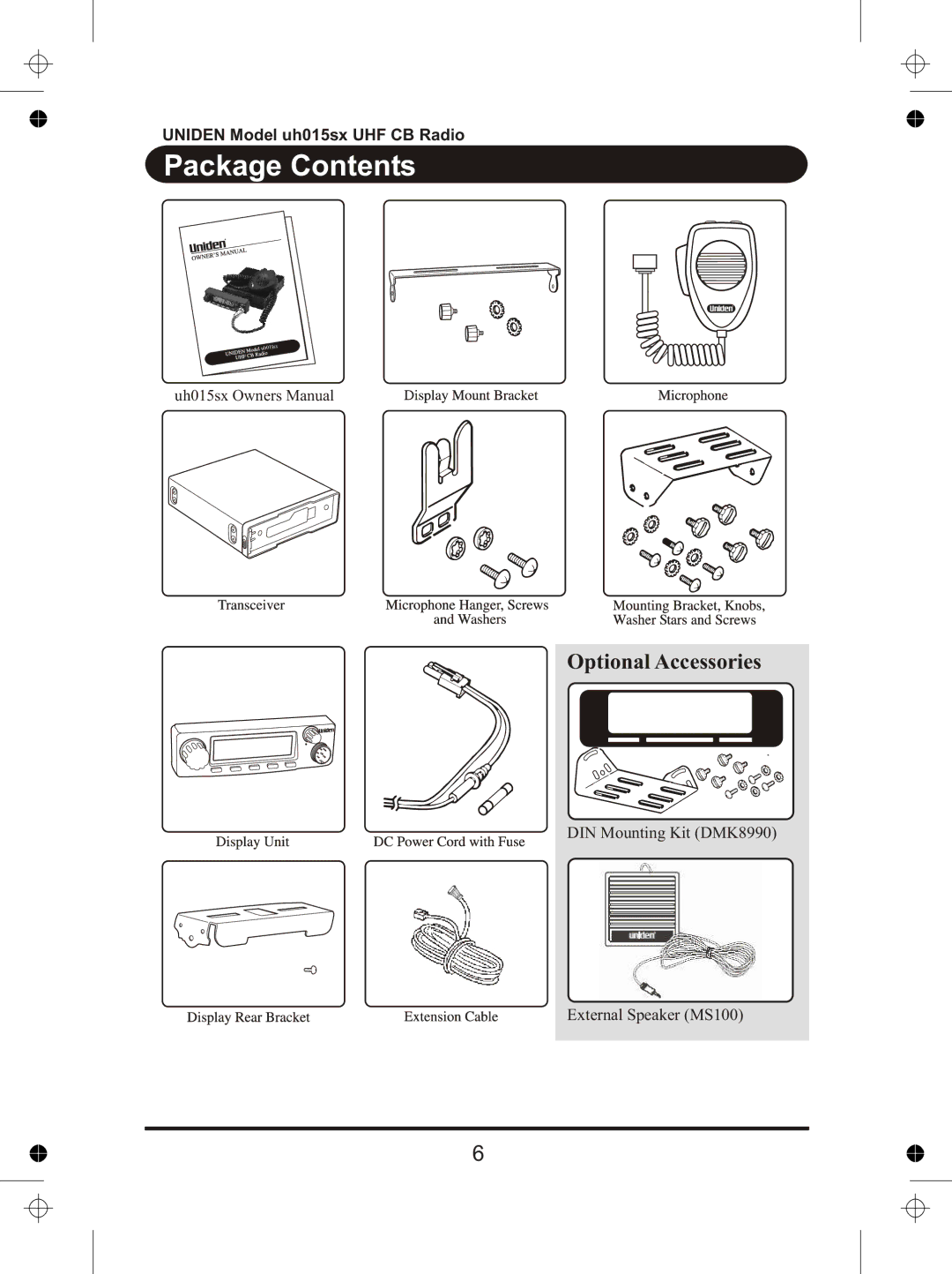 Uniden UH015sx manual Package Contents 