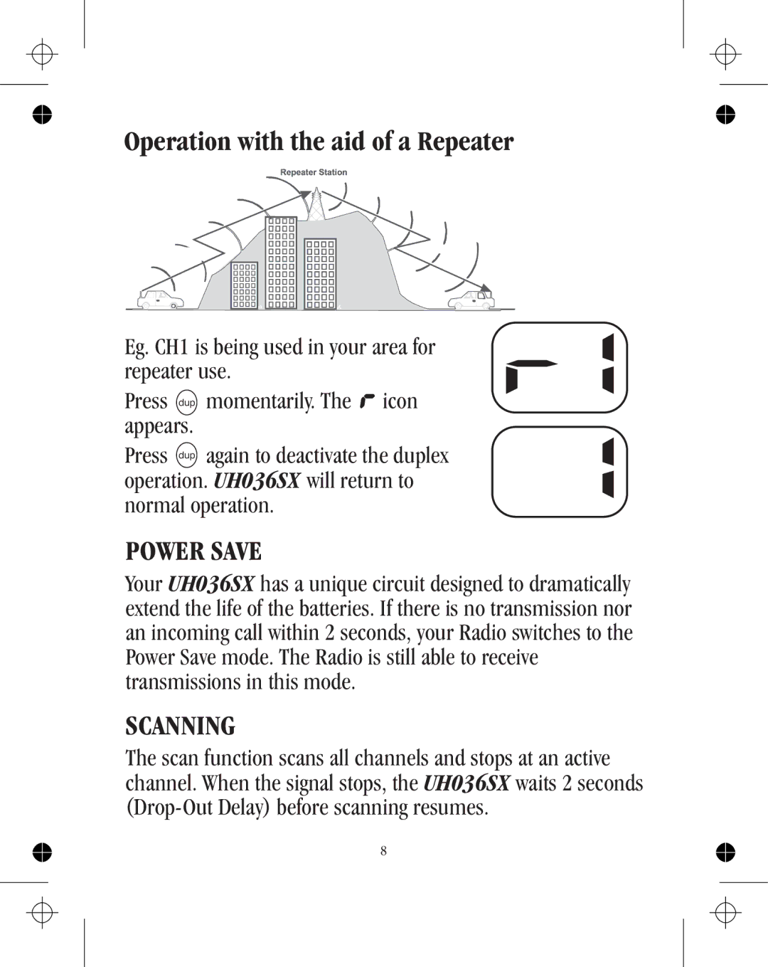 Uniden uh036sx-4 manual Power Save, Scanning 