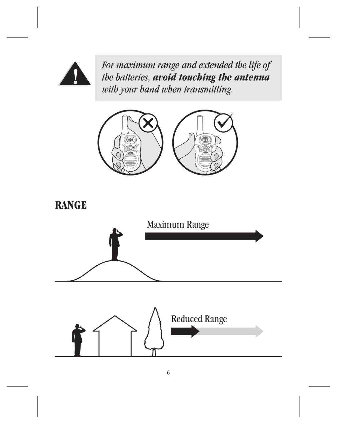 Uniden UH036SX manual Maximum Range Reduced Range 