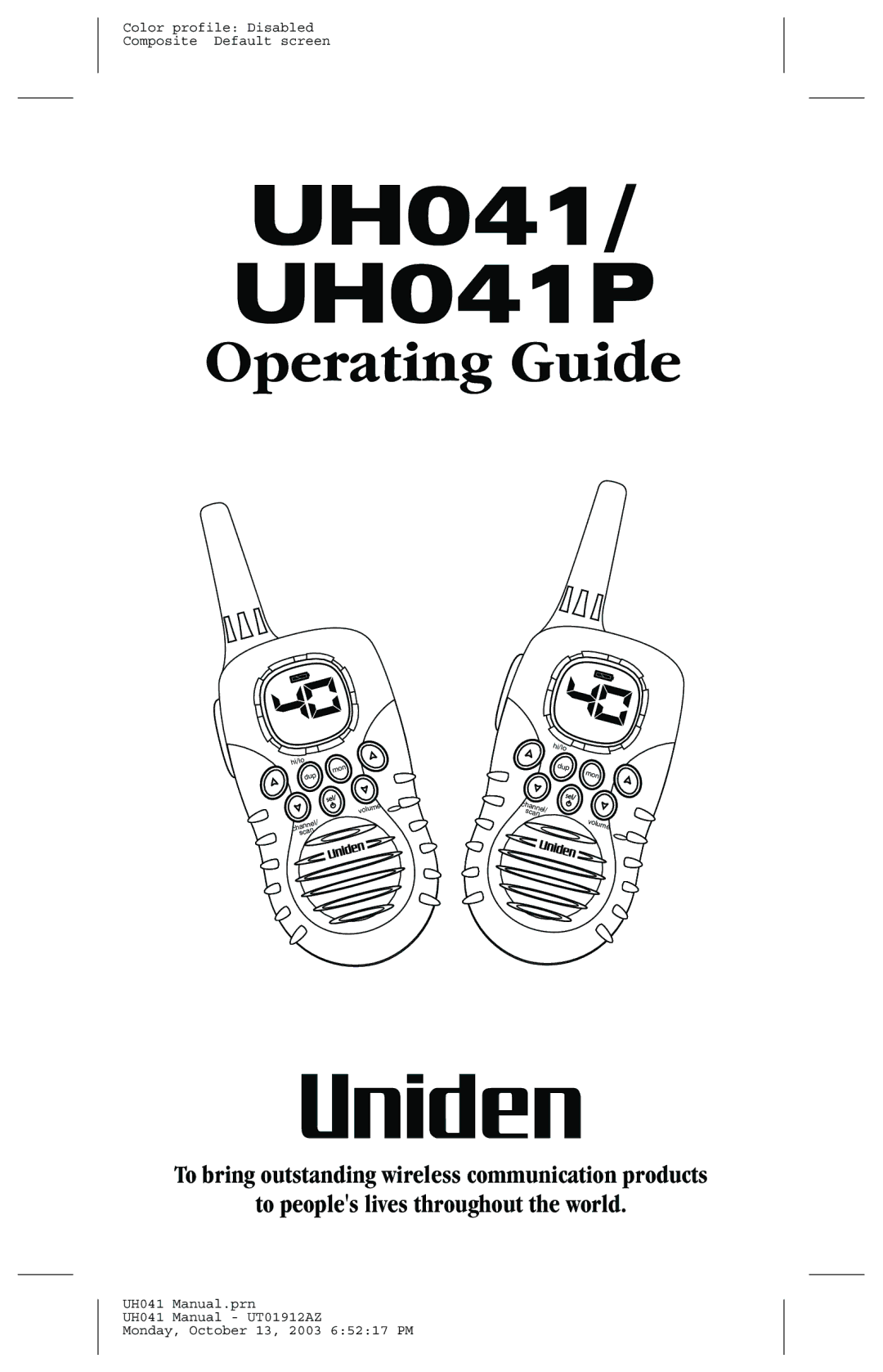 Uniden manual UH041 UH041P 