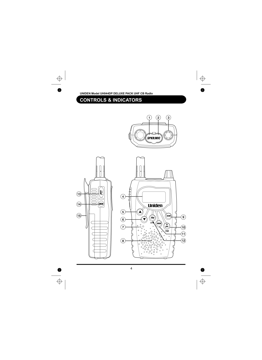 Uniden UH044DP manual Controls & Indicators 