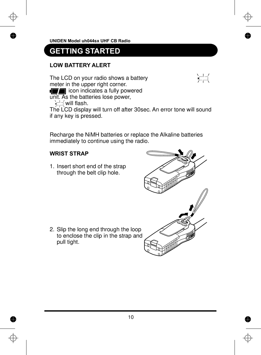 Uniden UH044SX manual LOW Battery Alert 