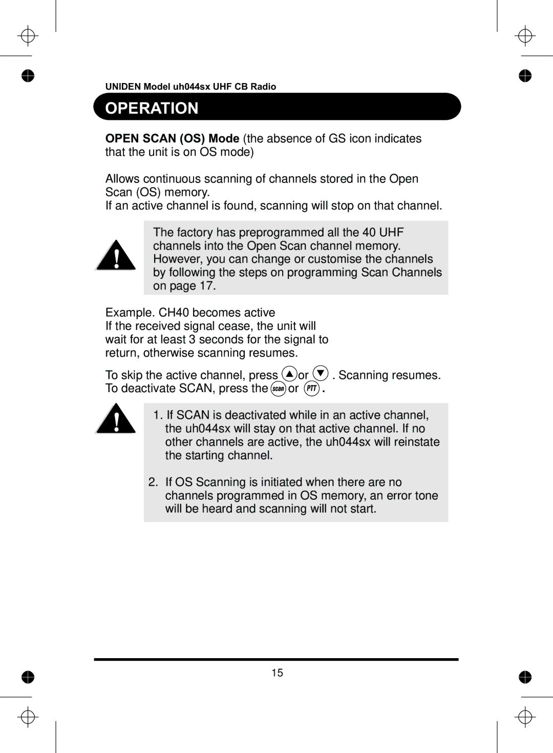 Uniden UH044SX manual Example. CH40 becomes active 