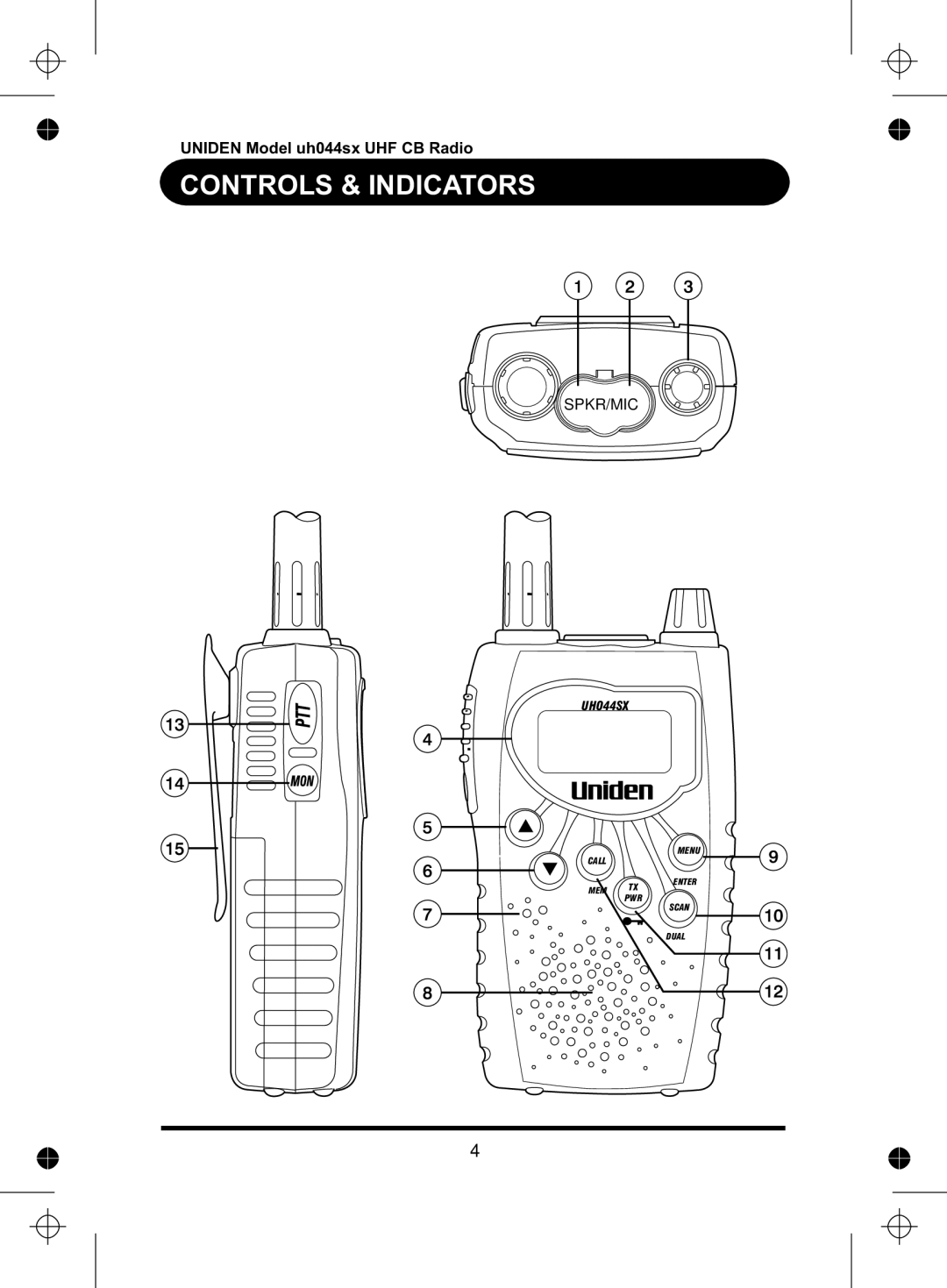 Uniden UH044SX manual Controls & Indicators 