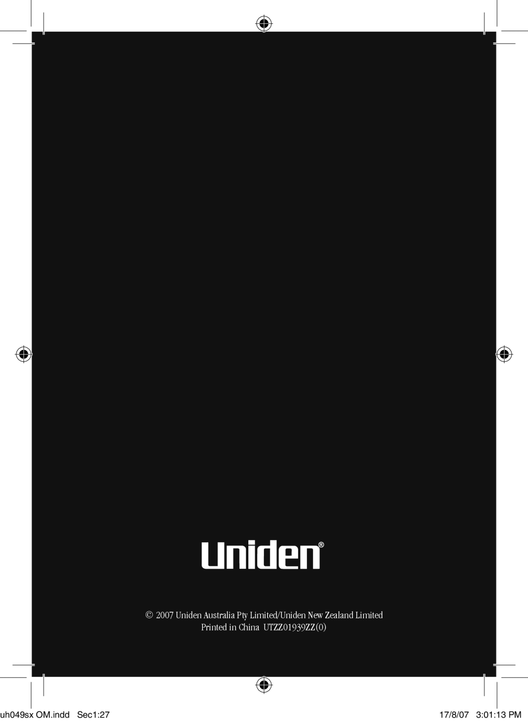 Uniden uh049sx-2 owner manual Uniden Australia Pty Limited/Uniden New Zealand Limited 