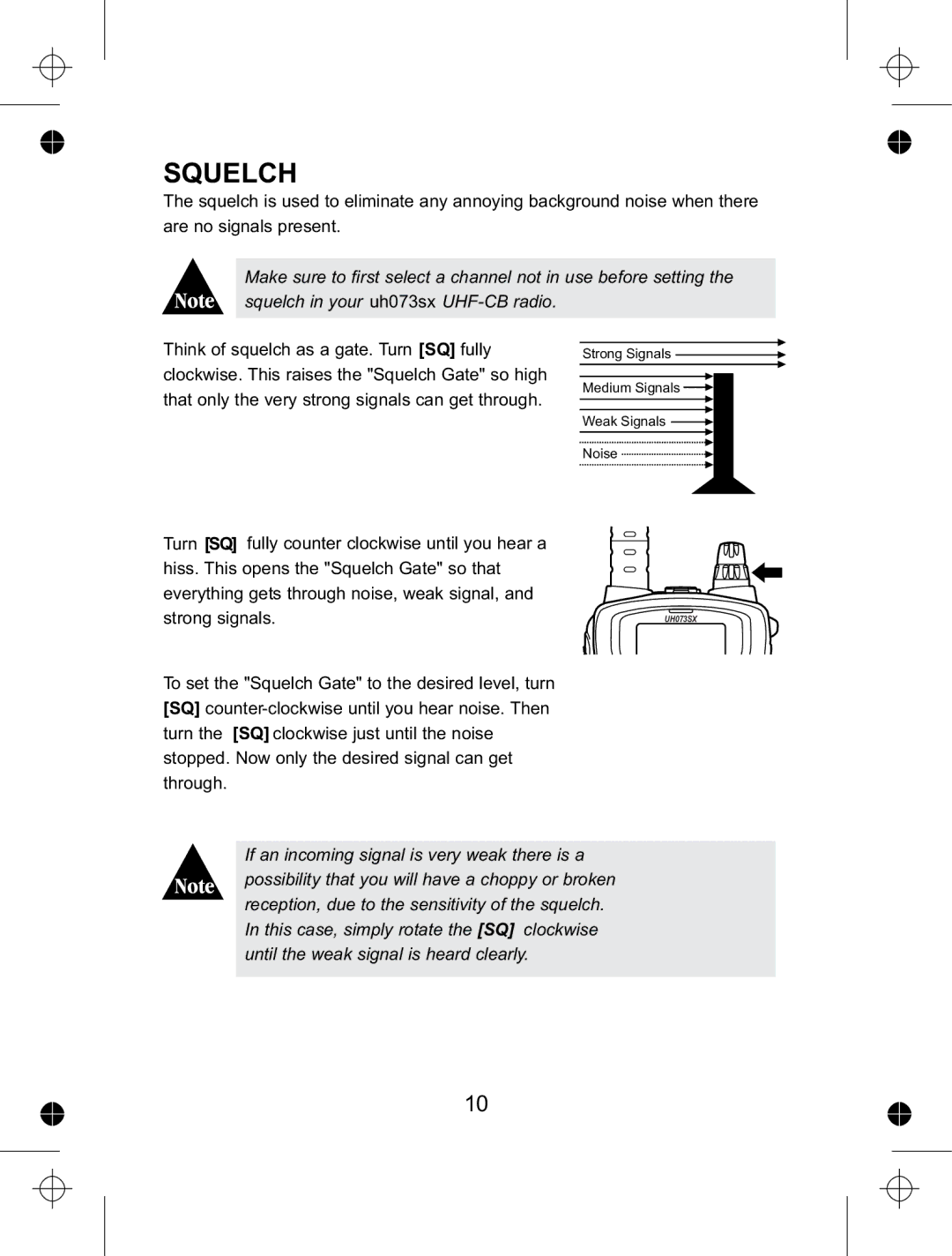 Uniden UH073sx manual Squelch 