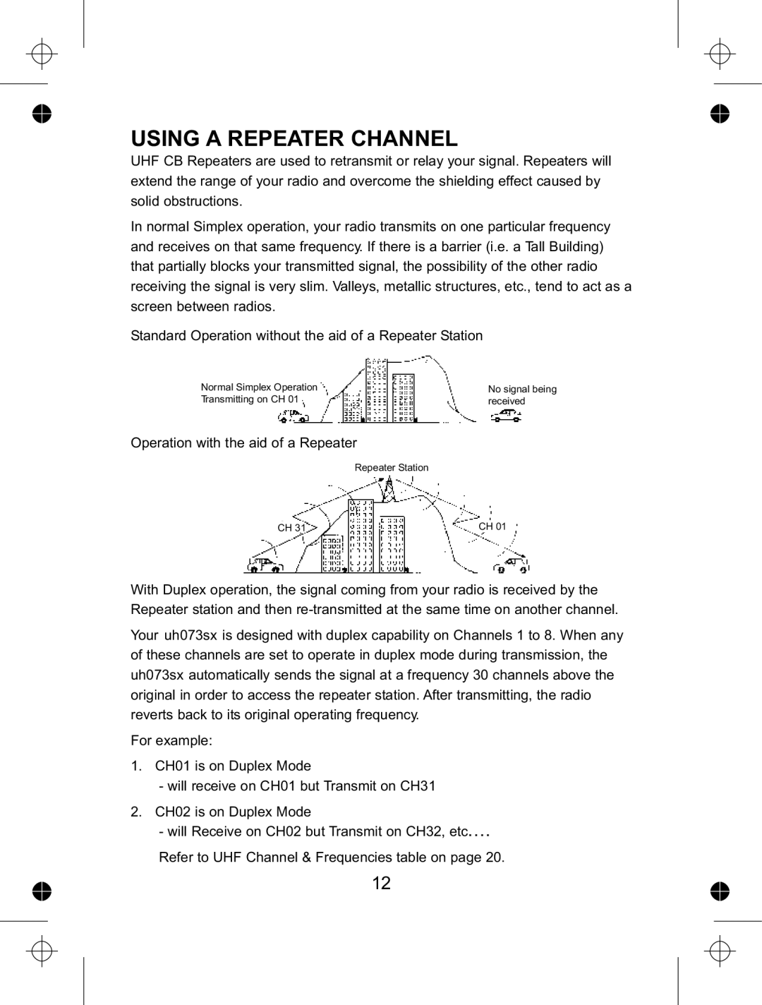 Uniden UH073sx manual Using a Repeater Channel 