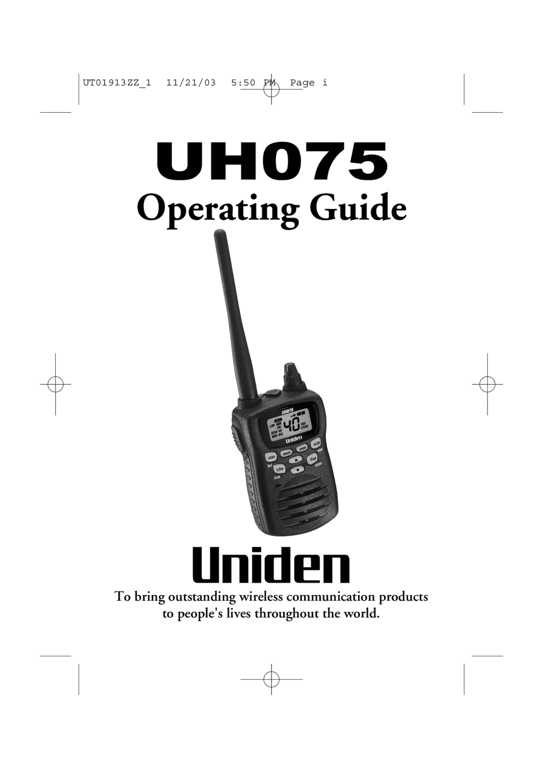 Uniden UH075 manual Operating Guide 