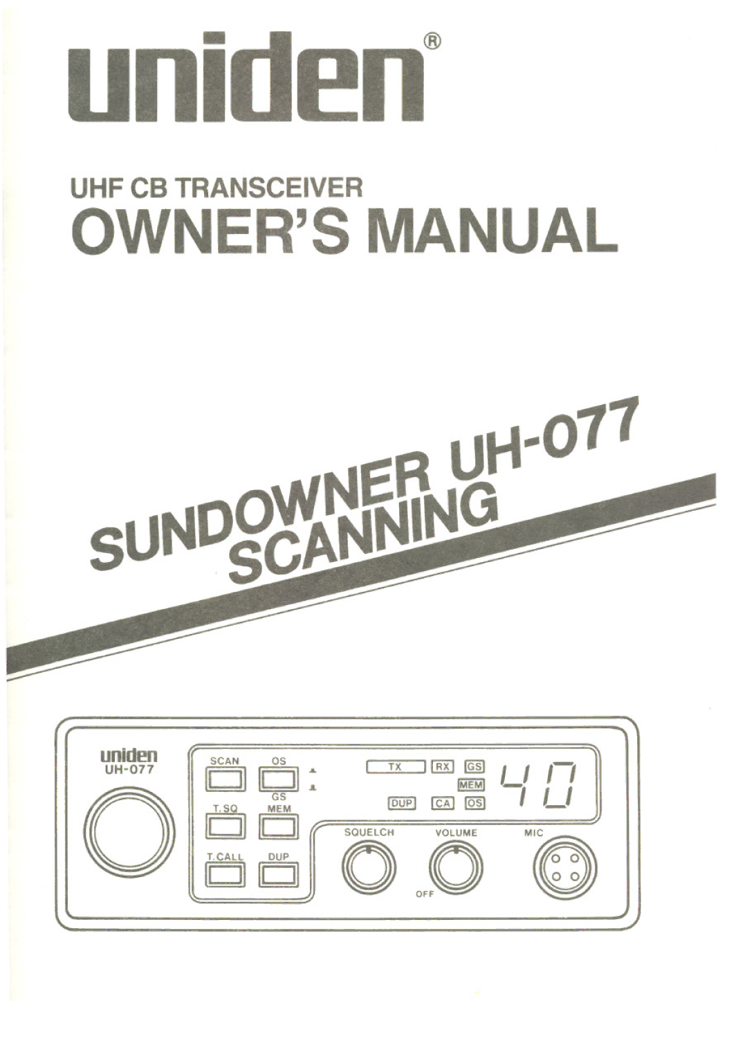 Uniden UH077 owner manual Uni ~n@, IDUPIICAI1051 