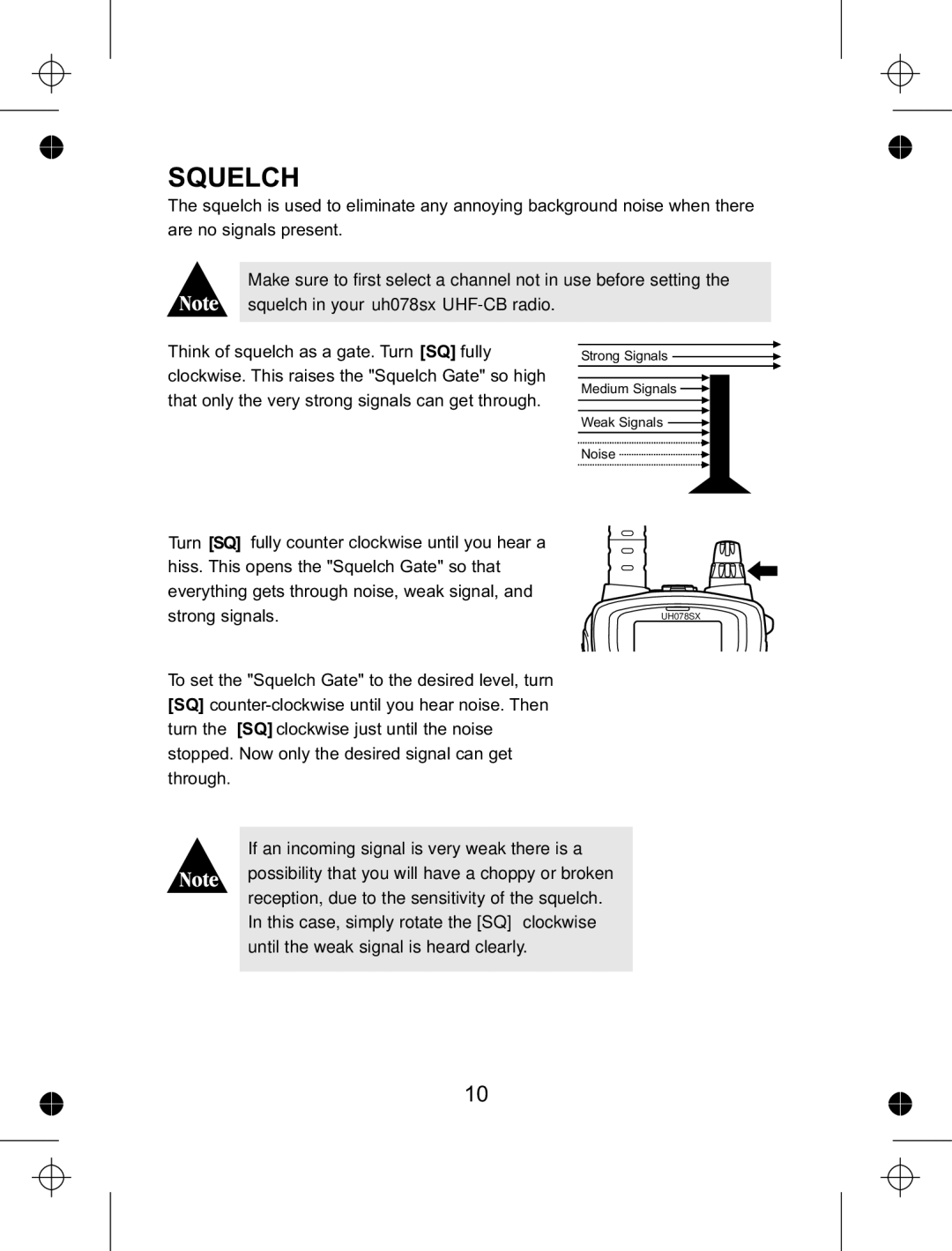 Uniden uh078sx manual Squelch 